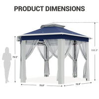 Garvee 13'x13' Pop Up Screen Tent with Mosquito Netting for Outdoor Patio Pavilion Hexagonal Sun Shelter Blue