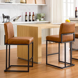 Garvee 24" Bar Stools Set of 2, Counter Height Bar Stools with Back, Modern PU Leather Barstools for Kitchen Island, Upholstered Bar Chair with Black Metal Frame Footrest, Brown - 2-Pack | Brown
