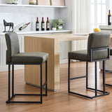 Garvee 24" Bar Stools Set of 2, Counter Height Bar Stools with Back, Modern PU Leather Barstools for Kitchen Island, Upholstered Bar Chair with Black Metal Frame Footrest, Grey - 2-Pack | Dark Grey