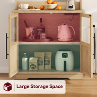 Garvee Farmhouse Bakers Rack with 2 Glass Doors, Power Outlet,Thickened Counter