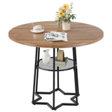 Garvee Round Dining Table for 4, 39 Inch Farmhouse Kitchen Table with Storage Shelf, Large Circle Dinner Table with Iron Base, Industrial Wood Dinning Room Table for Kitchen, Brown - Brown