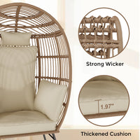 Garvee Wicker Egg Chair with Ottoman, Comfy Egg Rattan Chair Egg Basket Lounge Chair with Thick Cusion for Indoor Outdoor Patio Porch Backyard, Beige