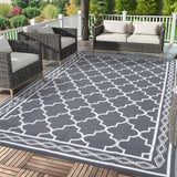 Garvee Outdoor Grey 10x14 Rug – Geometric Textured Waterproof Stain-Resistant Foldable Polypropylene Rug for Garden, Patio, or Poolside - Gray