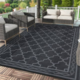 Garvee Outdoor Black Grey 10x20 Plastic Straw Rug,Reversible Sage Green Patio Mat Waterproof Durable PP Tube Plastic Lightweight Portable for RV Backyard Deck Camping Picnic - Black Gray