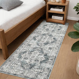 Garvee Vintage Runner Rug 2 x 6 Floral Print Hallway Rug with Non-Slip Backing, Washable Distressed Carpet Runner, Oriental Medallion Low Pile Area Rug for Kitchen, Laundry, Green - Green