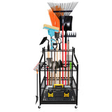 Garvee 26″×16″×38″ Garden Tool Organizer, Metal Yard Tools Storage with Wheels, Yard Tool Organizer, Heavy Duty Garden Tool Organizer for Garage, Garage Tool Organization and Storage for Garage, Shed, Outdoor,Tool Stand, Black - Black