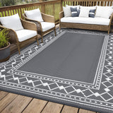 Garvee Outdoor Plastic Straw Rug 9x18 Large Outdoor Rug Uv Resistant Waterproof Patio Rug, Foldable Reversible Rug, Lightweight Camping Mat Picnic Rug with Stortage Bag, 4 Stakes, Grey - Gray