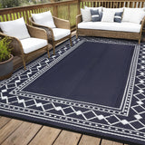 Garvee Outdoor Rug 8x10 Plastic Straw Rug Waterproof Patio Rug, Dark Blue Reversible Rug, Foldable Lightweight Outdoor Carpet with Storage Bag, 4 Stakes, Camping Mat for Deck, Garden - Dark Blue