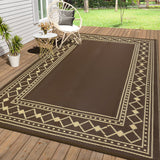 Garvee Outdoor Plastic Straw Rug 9x18 Large Outdoor Rug Uv Resistant Waterproof Patio Rug, Foldable Reversible Rug, Lightweight Camping Mat Picnic Rug with Stortage Bag, 4 Stakes, Brown - Peony Brown