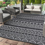 Garvee Outdoor Black & White 10x14 Geometric Rug, Waterproof Reversible Plastic Straw Carpet for Patio, Backyard, Deck, RV Camping - Black & White