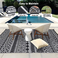 Garvee Outdoor Black & White 10x14 Geometric Rug, Waterproof Reversible Plastic Straw Carpet for Patio, Backyard, Deck, RV Camping