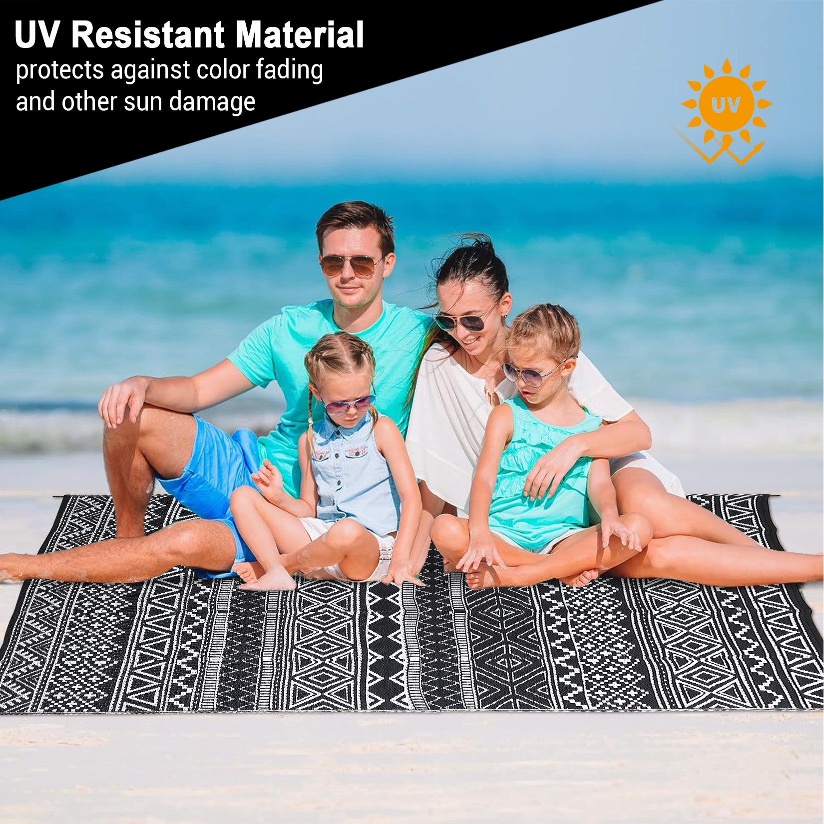 Garvee Outdoor Black & White 9x12 Rug Reversible Waterproof, UV & Stain Resistant Plastic Patio Carpet for RV, Camping, Deck, Porch