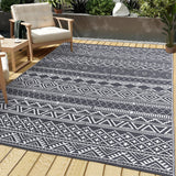 Garvee Outdoor 9x18 Boho Rug, Reversible Waterproof PP Plastic Carpet for Patio, Camping & RV | Easy Clean Portable, Gray & White - Gray & White