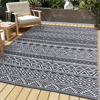 Garvee Outdoor 9x18 Boho Rug, Reversible Waterproof PP Plastic Carpet for Patio, Camping & RV | Easy Clean Portable, Gray & White