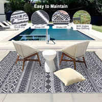 Garvee Outdoor 9x18 Boho Rug, Reversible Waterproof PP Plastic Carpet for Patio, Camping & RV | Easy Clean Portable, Gray & White