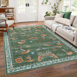 Garvee Mushroom Washable 8x10 Rug for Living Room Non Slip 8 x 10 Rug for Bedroom With Rubber Back Soft Low-Pile Stain Resistant Foldable Large Carpet for Office Nursery Dining Room Green - Green