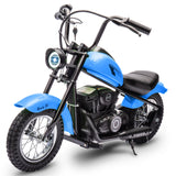 Garvee Ride - T Series: 24V Electric Dirt Bike, 2 Speed Max Up to 14 mph & 60 Minutes Continuous Ride on Toy Motorbike with Led Lights, Leather Seat, Handbrake for Big Kids Teen - Blue
