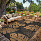 Garvee Outdoor Brown 9x12 Rug Waterproof Reversible Outdoor Plastic Straw Rug Tropics Palm Leaves Patio Rug Indoor Outdoor Carpet RV Mat for Deck Backyard Patio RV Camping Beach - Brown