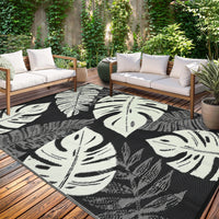 Garvee Outdoor Black & Beige 5x8 Rug, Waterproof Reversible Mat Palm Leaves Camping Rugs Indoor Outdoor Rugs Carpet Large Area Rug Plastic Straw Rug for Patio Deck Balcony Pool RV Camping