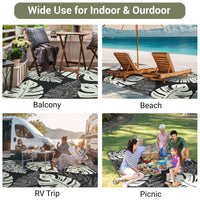 Garvee Outdoor Black & Beige 6x9 Rug, Waterproof Reversible Mat Palm Leaves Camping Rugs Indoor Outdoor Rugs Carpet Large Area Rug Plastic Straw Rug for Patio Deck Balcony Pool RV Camping