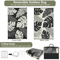 Garvee Outdoor Black & Beige 6x9 Rug, Waterproof Reversible Mat Palm Leaves Camping Rugs Indoor Outdoor Rugs Carpet Large Area Rug Plastic Straw Rug for Patio Deck Balcony Pool RV Camping