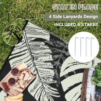 Garvee Outdoor Black & Beige 6x9 Rug, Waterproof Reversible Mat Palm Leaves Camping Rugs Indoor Outdoor Rugs Carpet Large Area Rug Plastic Straw Rug for Patio Deck Balcony Pool RV Camping