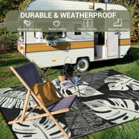 Garvee Outdoor Black & Beige 6x9 Rug, Waterproof Reversible Mat Palm Leaves Camping Rugs Indoor Outdoor Rugs Carpet Large Area Rug Plastic Straw Rug for Patio Deck Balcony Pool RV Camping