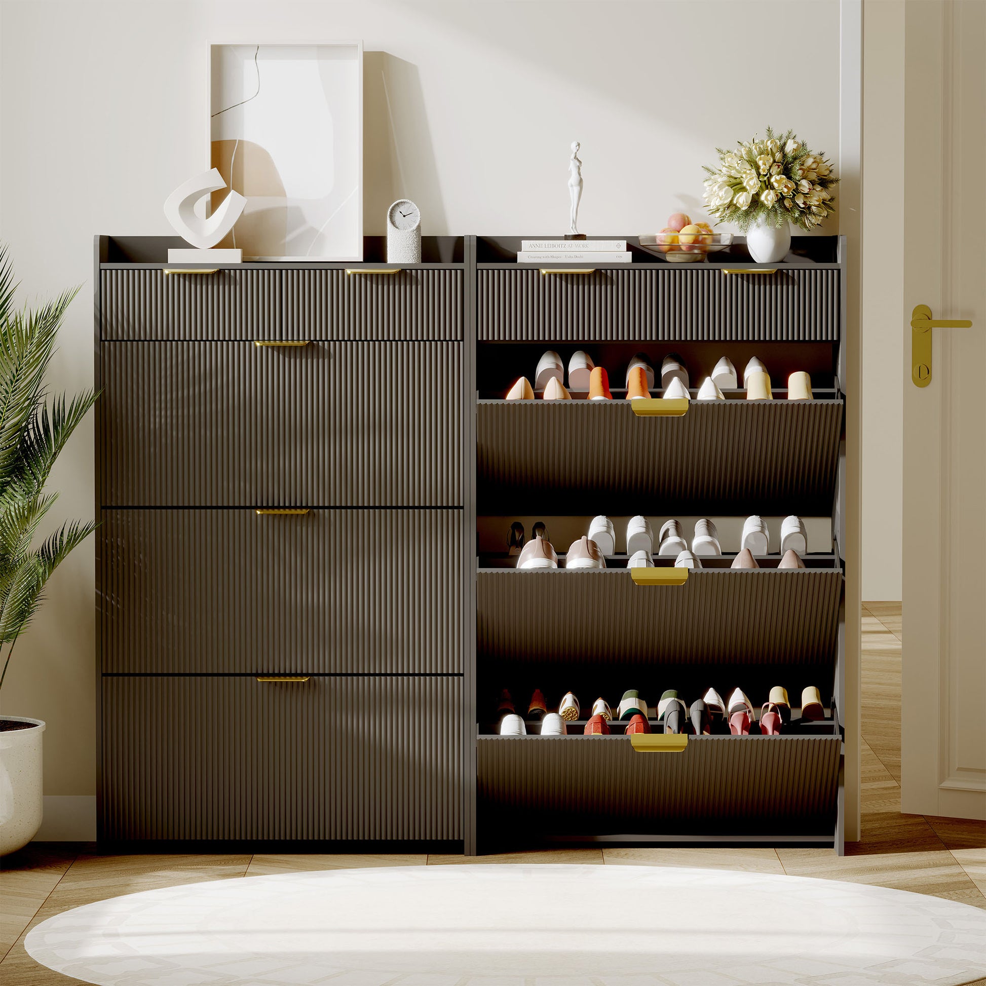 Garvee Shoe Cabinet with 3 Flip Drawers, Modern Entryway Shoe Storage Organizer for Entryway, Hallway, Living Room, Black