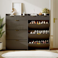 Garvee Shoe Cabinet with 3 Flip Drawers, Modern Entryway Shoe Storage Organizer for Entryway, Hallway, Living Room, Black