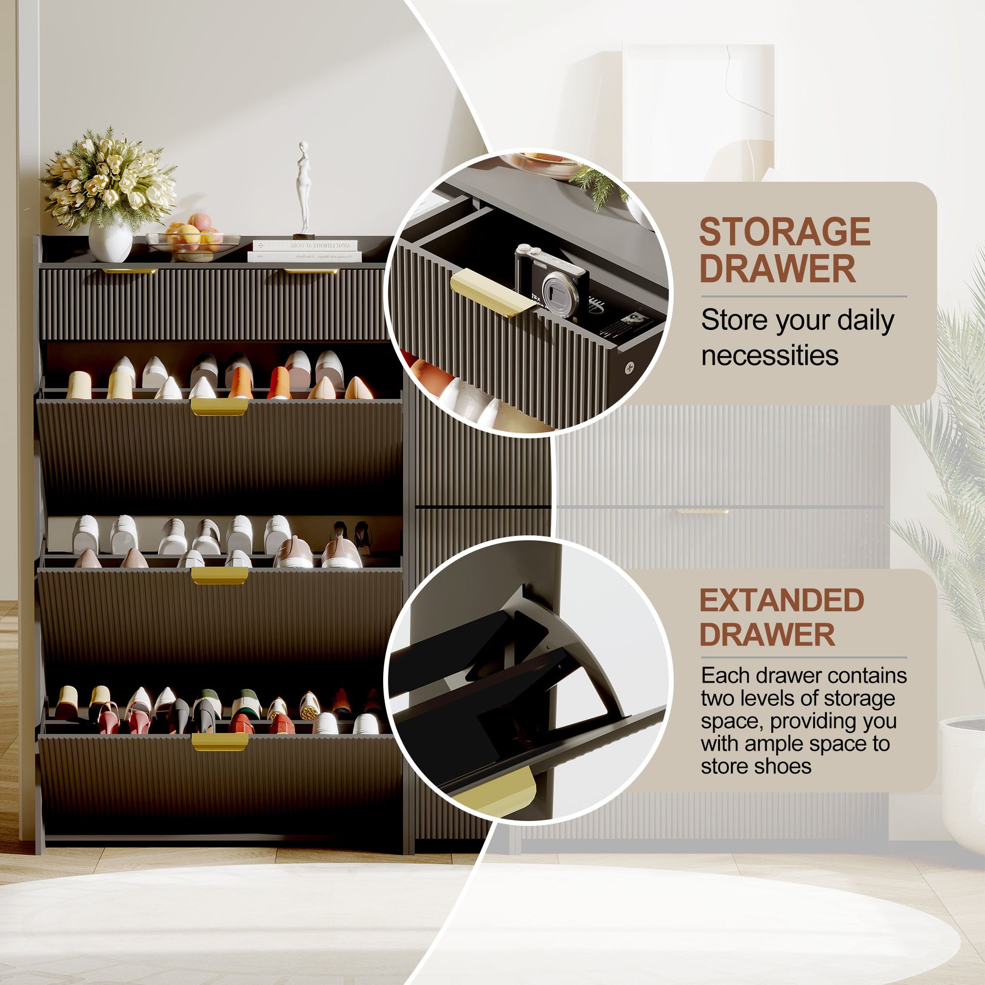Garvee Shoe Cabinet with 3 Flip Drawers, Modern Entryway Shoe Storage Organizer for Entryway, Hallway, Living Room, Black
