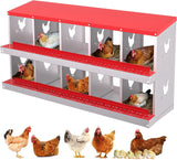 Garvee Metal Chicken Nesting Box with 10 Compartments, Heavy-Duty Galvanized Steel, Egg Roll-Away System, Ventilated Design, Wall-Mountable, Red, for Poultry Coops - Red
