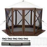 Garvee 10x10FT 6-Sided Pop Up Gazebo Tent, Waterproof UV Protected Screen Tent, Portable Camping Canopy Sun Shelter with Carry Bag, Guy Ropes & Stakes, for Camping Outdoor Party Backyard - Brown
