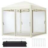 Garvee 10'x10' Instant Pop-Up Canopy Tent with Removable Mosquito Netting & 2 Zipper Doors, Portable Outdoor Shelter for Camping, Backyard, Picnic - Includes Wheeled Carry Bag (Beige) - Beige