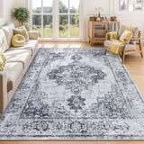 Garvee 10x13 Area Rugs for Living Room Washable, Soft Vintage Large Bedroom Rugs Boho Farmhouse Low Pile Non-Slip Indoor Carpet Rugs for Dining Room (Grey, 10'x13') - Gray