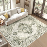 Garvee Living Room Rugs 6x9 Washable, Soft Vintage Large Area Rugs for Bedroom Boho Farmhouse Low Pile Non-Slip Indoor Carpet Rugs for Living Room Dining Room Home (Green, 6'x9') - Green