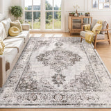 Garvee Neutral Living Room Rugs 8x10 Washable, Soft Vintage Large Area Rugs for Bedroom Boho Farmhouse Low Pile Non-Slip Indoor Carpet Rugs for Living Room Dining Room Home (Taupe, 8'x10') - Taupe