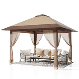 Garvee 13×13 ft Pop-Up Canopy Tent, Instant Outdoor Gazebo with Mosquito Netting, 3-Height Adjustable Steel Frame & Carry Bag for Backyard, Patio, Camping and Parties, Khaki - Khaki