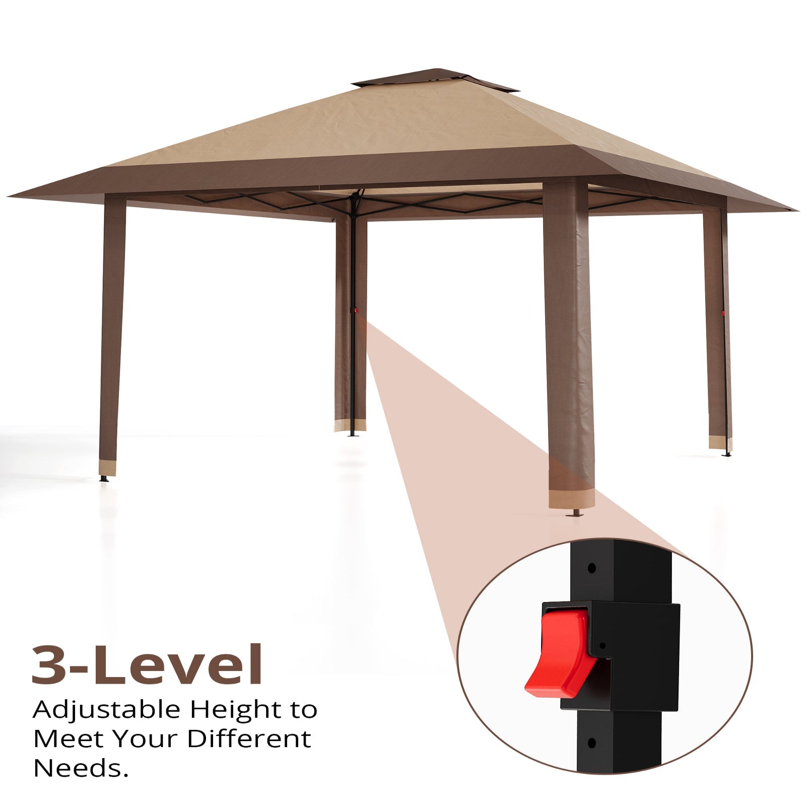 Garvee 13×13 ft Pop-Up Canopy Tent, Instant Outdoor Gazebo with Mosquito Netting, 3-Height Adjustable Steel Frame & Carry Bag for Backyard, Patio, Camping and Parties, Khaki