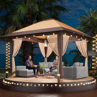 Garvee 13×13 ft Pop-Up Canopy Tent, Instant Outdoor Gazebo with Mosquito Netting, 3-Height Adjustable Steel Frame & Carry Bag for Backyard, Patio, Camping and Parties, Khaki