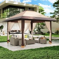 Garvee 13×13 ft Pop-Up Canopy Tent, Instant Outdoor Gazebo with Mosquito Netting, 3-Height Adjustable Steel Frame & Carry Bag for Backyard, Patio, Camping and Parties, Khaki