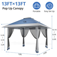 Garvee 13' x 13' Outdoor Tent, Double Roof Patio Gazebo Quick Setup Instant Canopy Tent Instant Canopy Gazebo Shelter, Blue & Grey