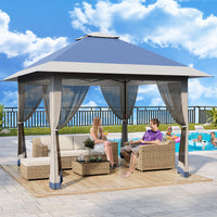 Garvee 13' x 13' Outdoor Tent, Double Roof Patio Gazebo Quick Setup Instant Canopy Tent Instant Canopy Gazebo Shelter, Blue & Grey