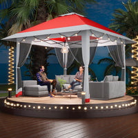 Garvee 13' x 13' Outdoor Tent, Double Roof Patio Gazebo Quick Setup Instant Canopy Tent Instant Canopy Gazebo Shelter, Red