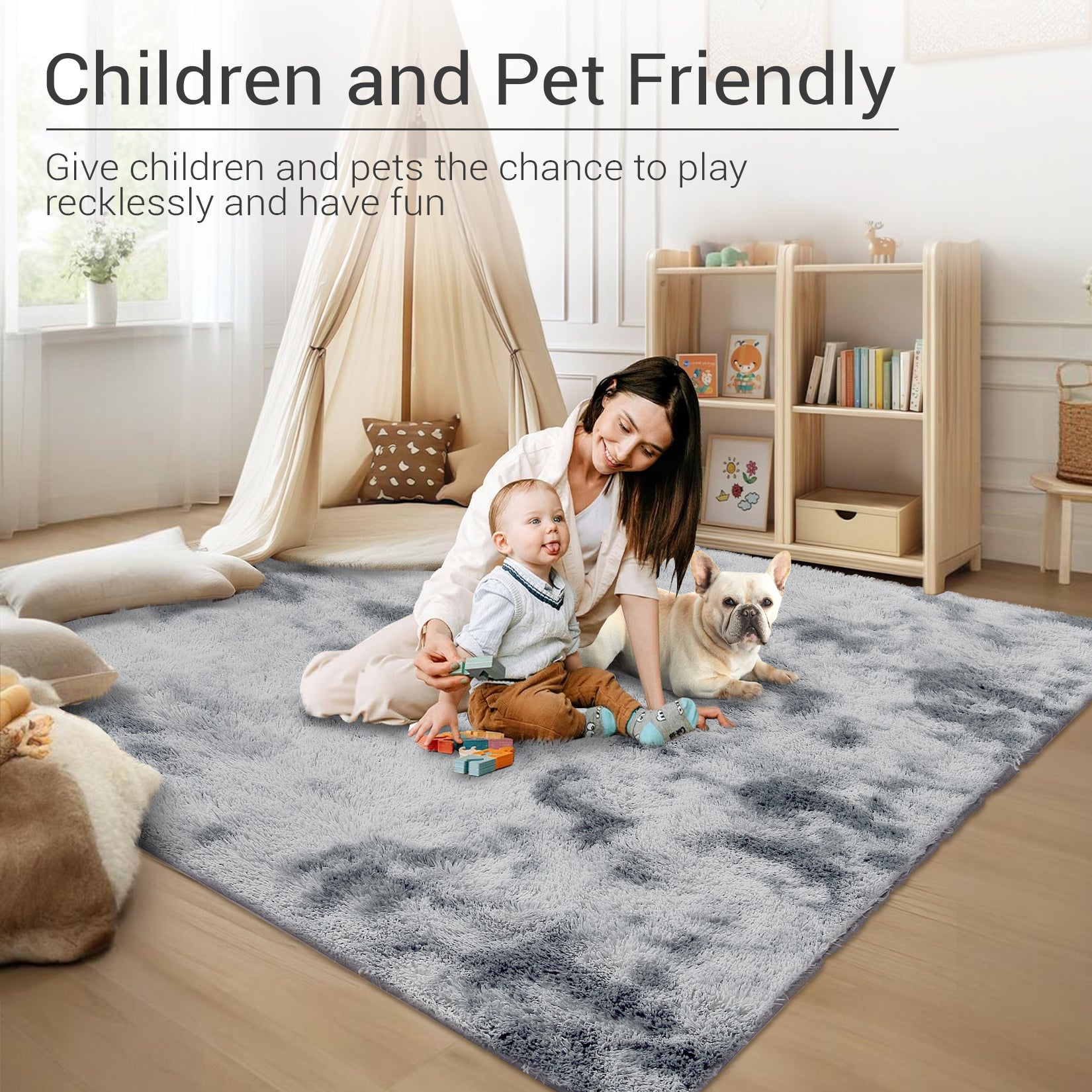 Garvee Fluffy & Sheepskin Light Grey 9x12 Thick Fuzzy Area Rug, Non-Slip Non-Shedding for Playroom Bedroom Nursery Kids Room