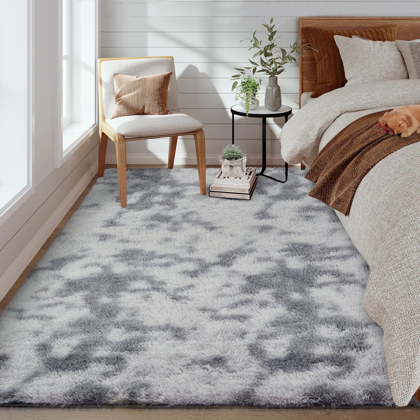 Garvee Fluffy & Sheepskin Light Grey 2.6x4.9 Area Rug for Bedroom Plush Rug Non-Slip Carpet Shaggy Rug for Living Room Bedroom Dining Room Kitchen Office Nursery Bedroom Decor,Grey