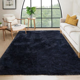 Garvee Fluffy & Sheepskin Pure Navy Blue 3x5 Faux Fur Rug, Non-Shedding Anti-Slip Plush for Kids Playroom Classroom Dining Room - Pure Navy Blue