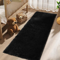 Garvee Fluffy & Sheepskin Pure Black 2x8 Fuzzy Plush Rug, Soft Carpet for Living Room Bedroom Dining Decor