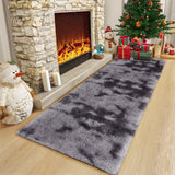 Garvee Fluffy & Sheepskin Deep Grey Tie-Dye 2x6 Shag Rug, Plush Small Furry Non-Slip Modern Accent for Bedroom Living Room Indoor - Dark Gray