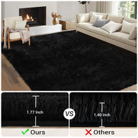 Garvee Fluffy & Sheepskin Pure Black 2x8 Fuzzy Plush Rug, Soft Carpet for Living Room Bedroom Dining Decor