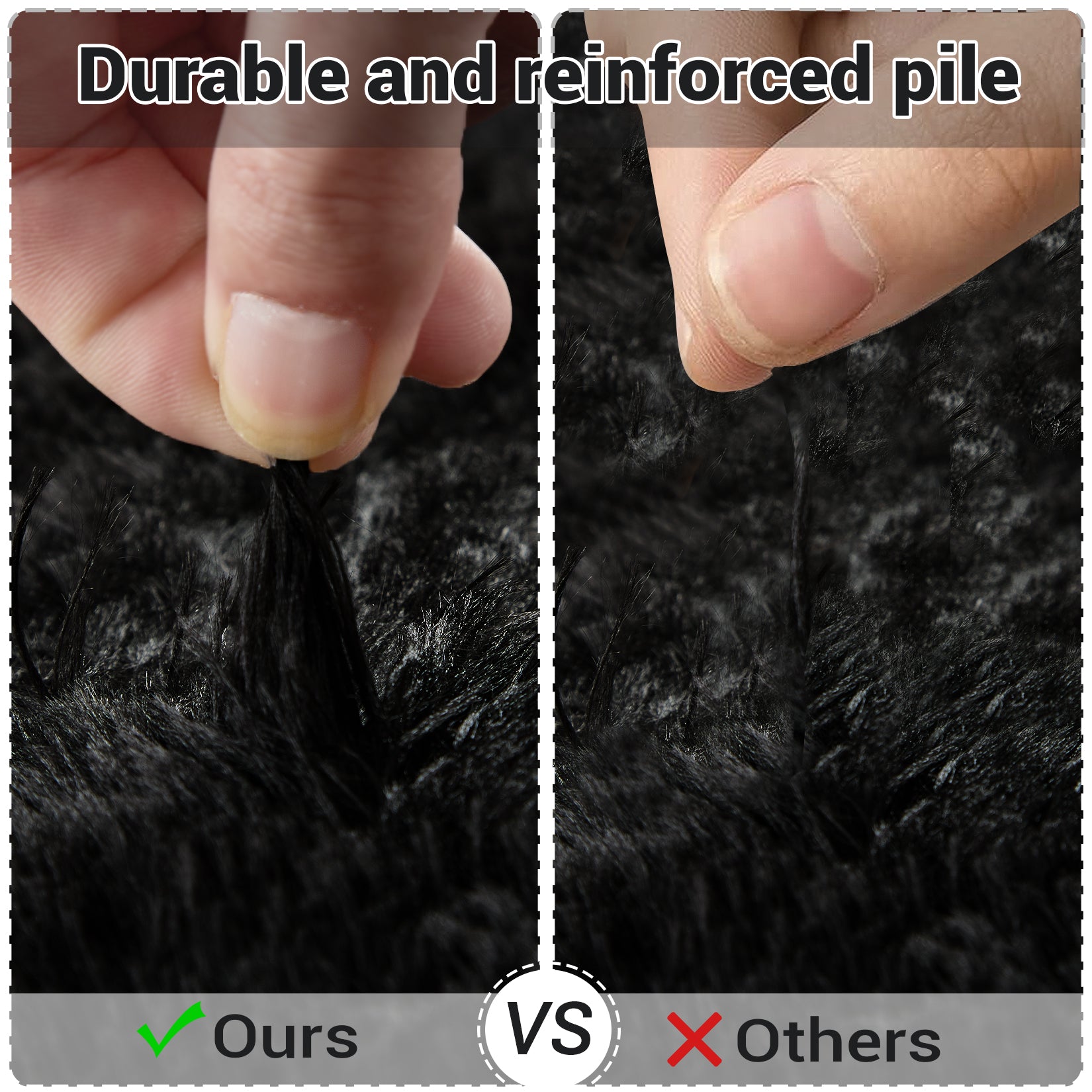Garvee Fluffy & Sheepskin Pure Black 2x8 Fuzzy Plush Rug, Soft Carpet for Living Room Bedroom Dining Decor